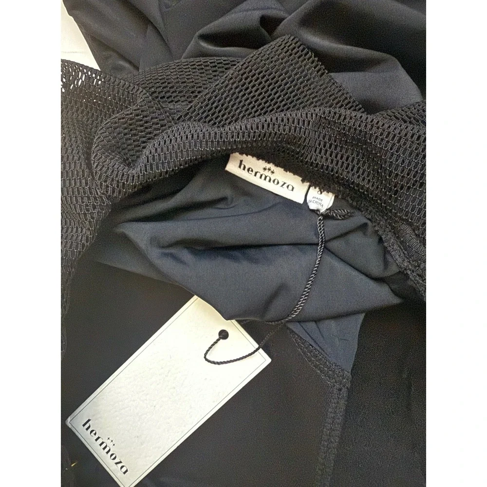 Hermoza Black Mesh Ruffle Off The Shoulder‎ One Piece Swimsuit Size 8 NEW